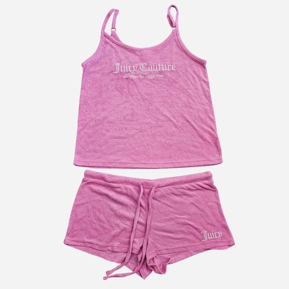 pink terry cloth retro juicy couture micro shorts tank top set